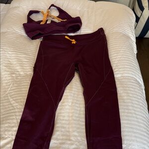 Fabletics Women's maroon Leggings with Orange Tie matching sports bra (set)